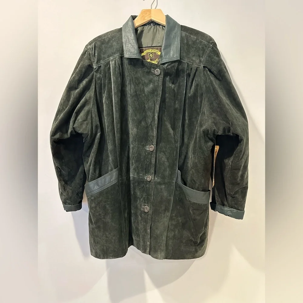 Naturel Women's Vintage Leather Jacket in Green - Picture 4 of 12